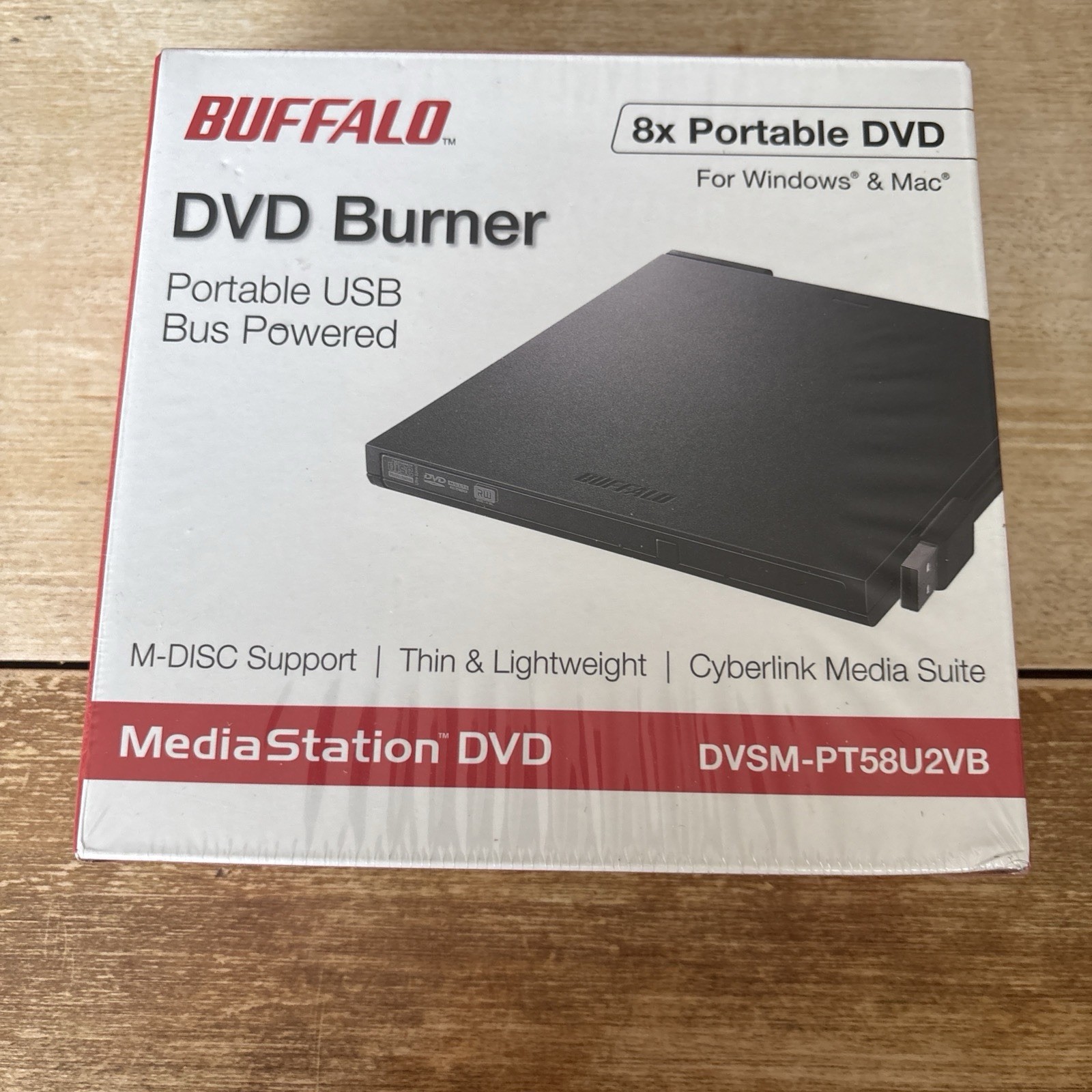 NEW/SEALED - Buffalo DVD Burner Portable USB Powered Windows & Mac DVSM-PT58U2VB