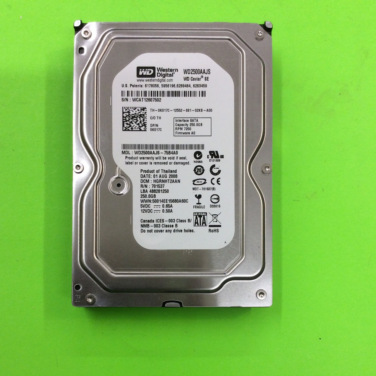 PC Western Digital 0K017C WD2500AAJS-75B4A0 SATA 3.5" 250GB 7.2K 8MB Hard Disk