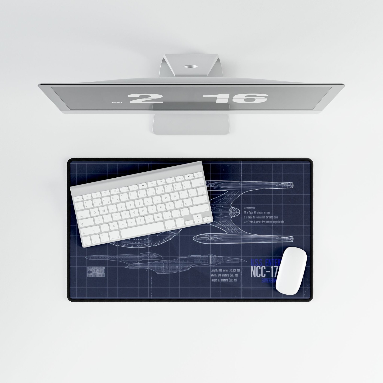 USS Enterprise E Blueprint Mousepad, Trek Desk Mat I Sci-Fi Playmat, Trekkie