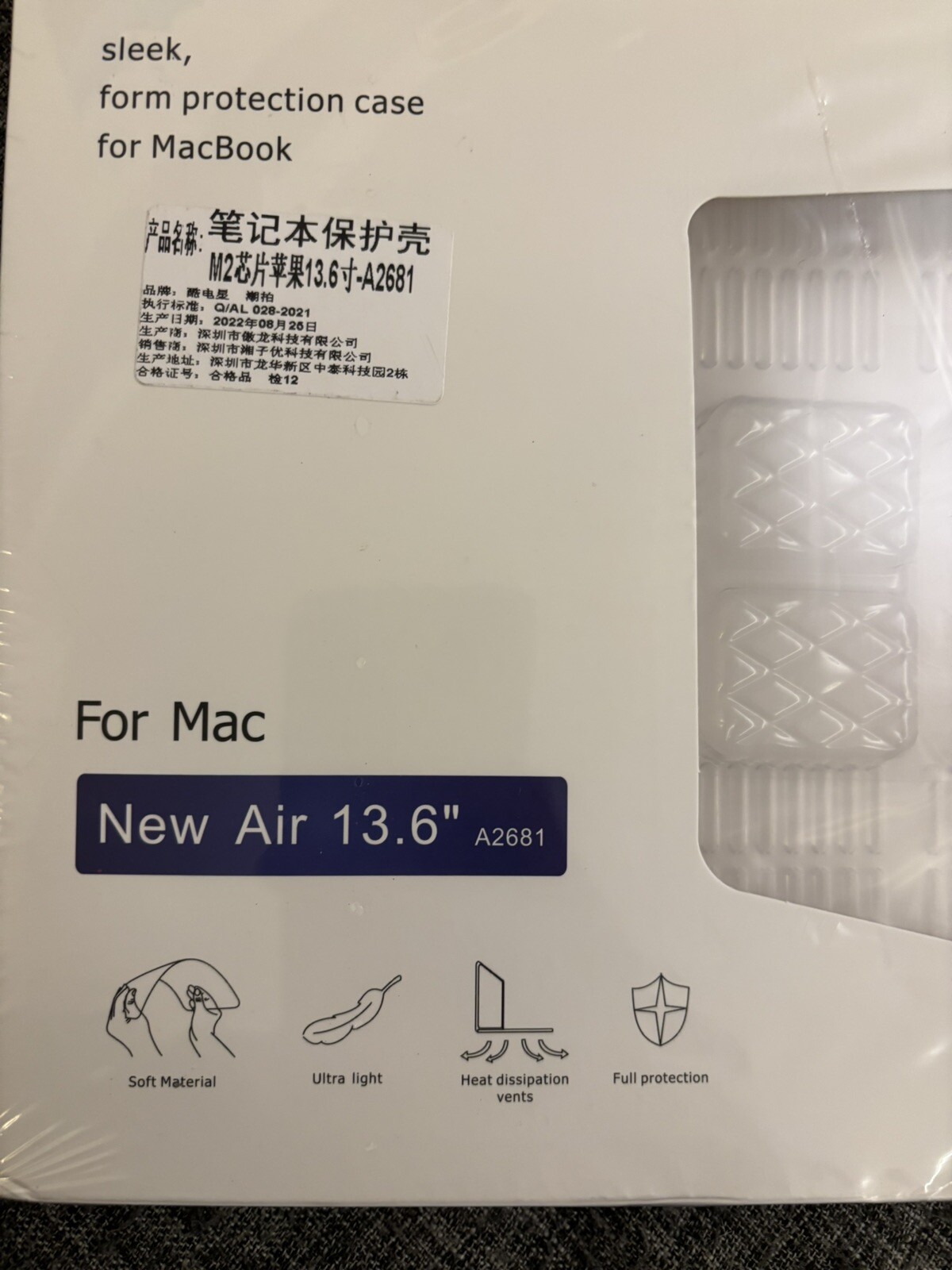 Crystal Clear Sleek Protection Shell Hard Case Cover MacBook Air 13.6”NEW SEALED