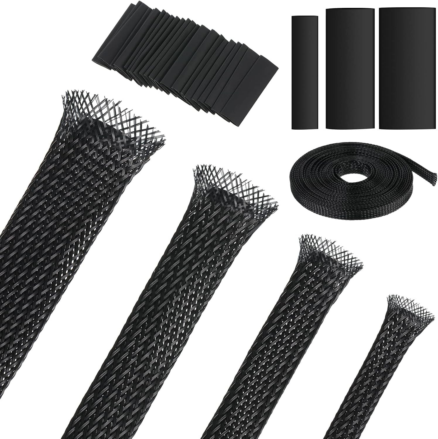 65.6ft Braided Cable Sleeve Expandable Wire Sheathing(Black)