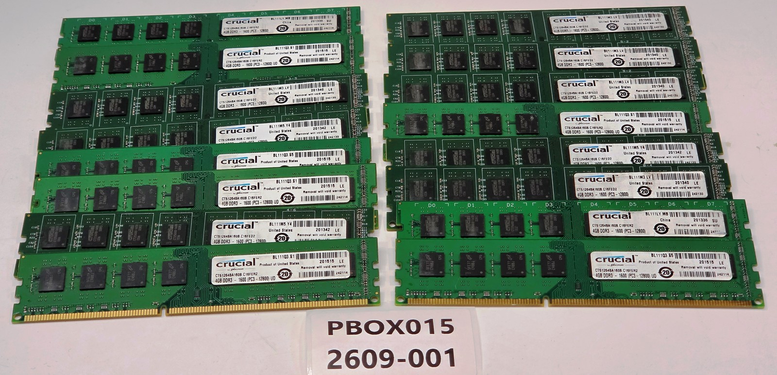 Lot of 16 Crucial 64GB (16x4GB) PC3-12800 1600MHz Desktop RAM CT51264BA160B