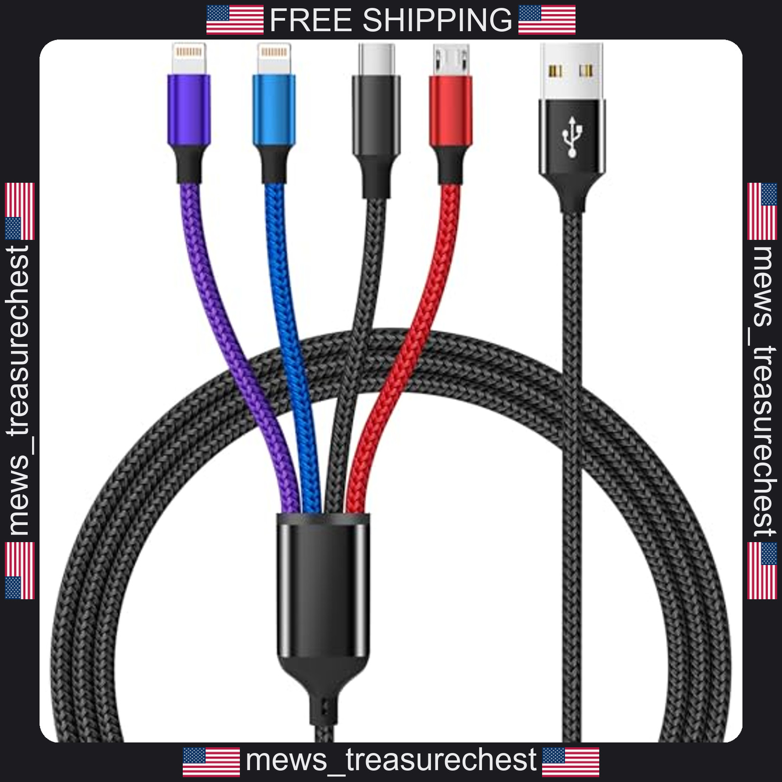 Dual IP 4 in 1 Multi Charging Cable 5FT Nylon Braided USB Charger Cord