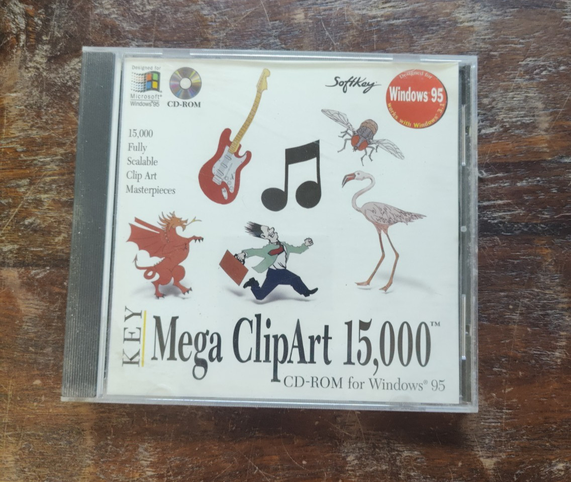 Soft Key Mega Clip Art 15,000 PC Software CD Rom for Windows 95