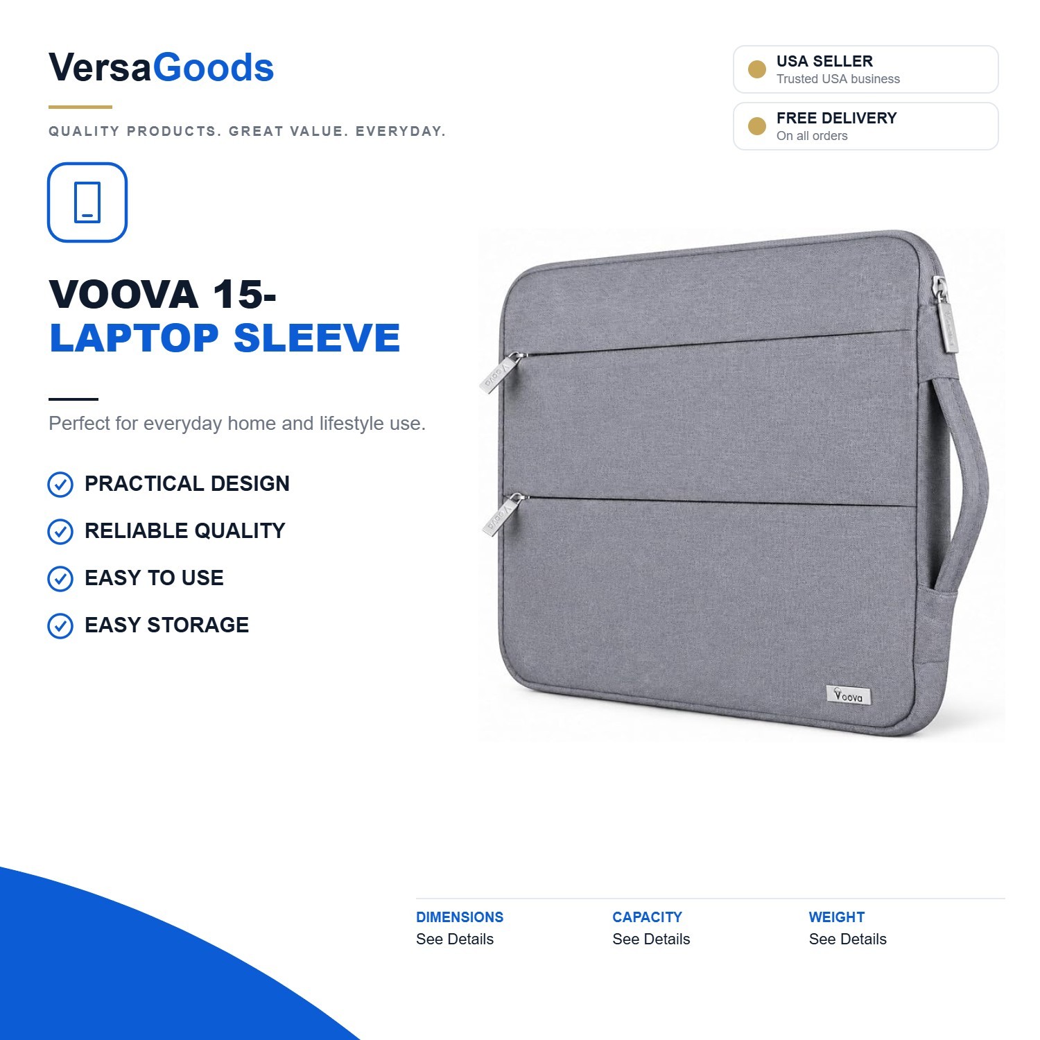 Voova 15-14 Inch Laptop Sleeve, Laptop Case, MacBook Case, Gray