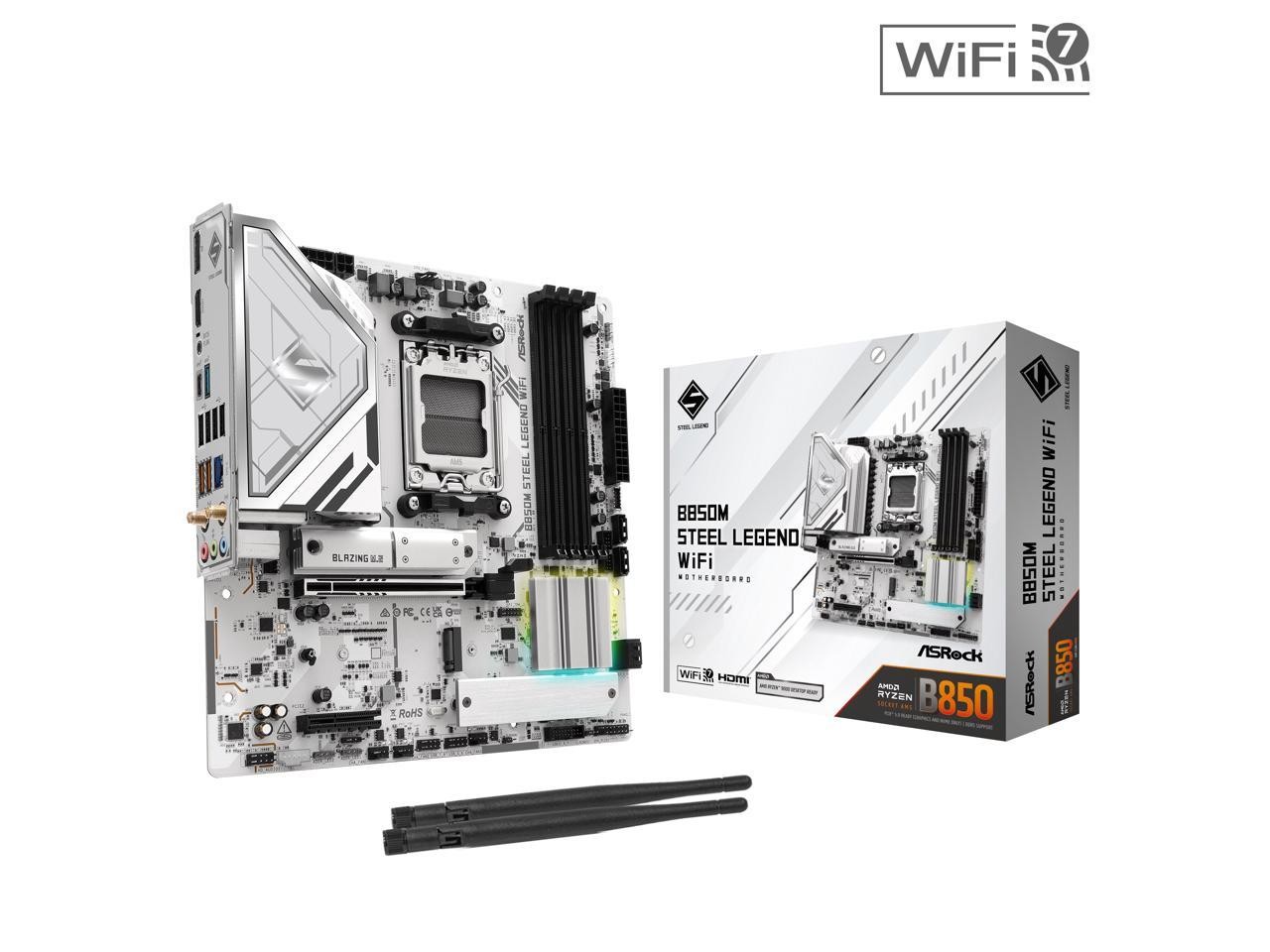 ASRock B850MSteelLegendWiFi B850M Steel Legend WiFi Micro-ATX Motherboard