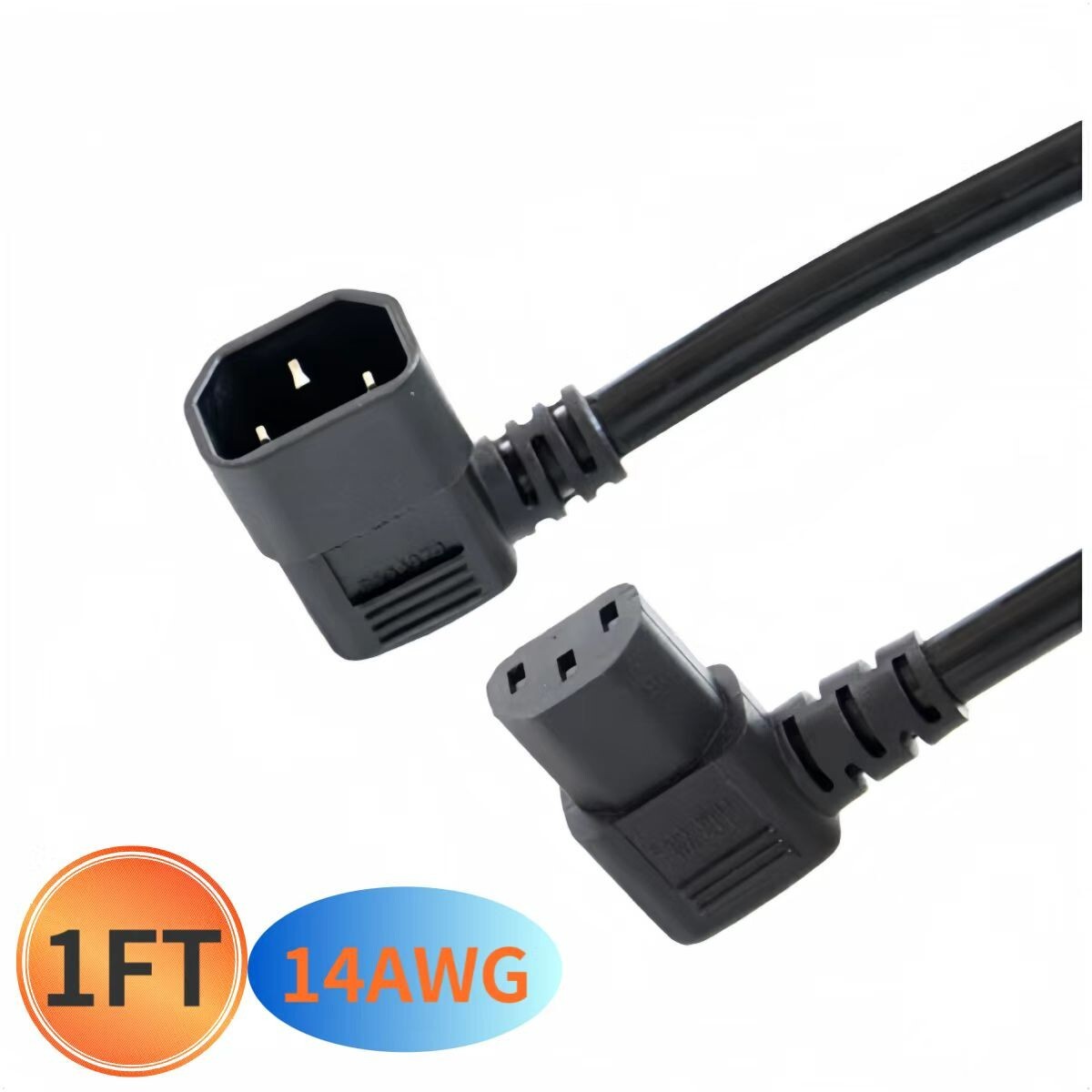1Ft 14AWG Left Angle IEC C14 to Right Angle C13 PDU Power Supply Extension Cord