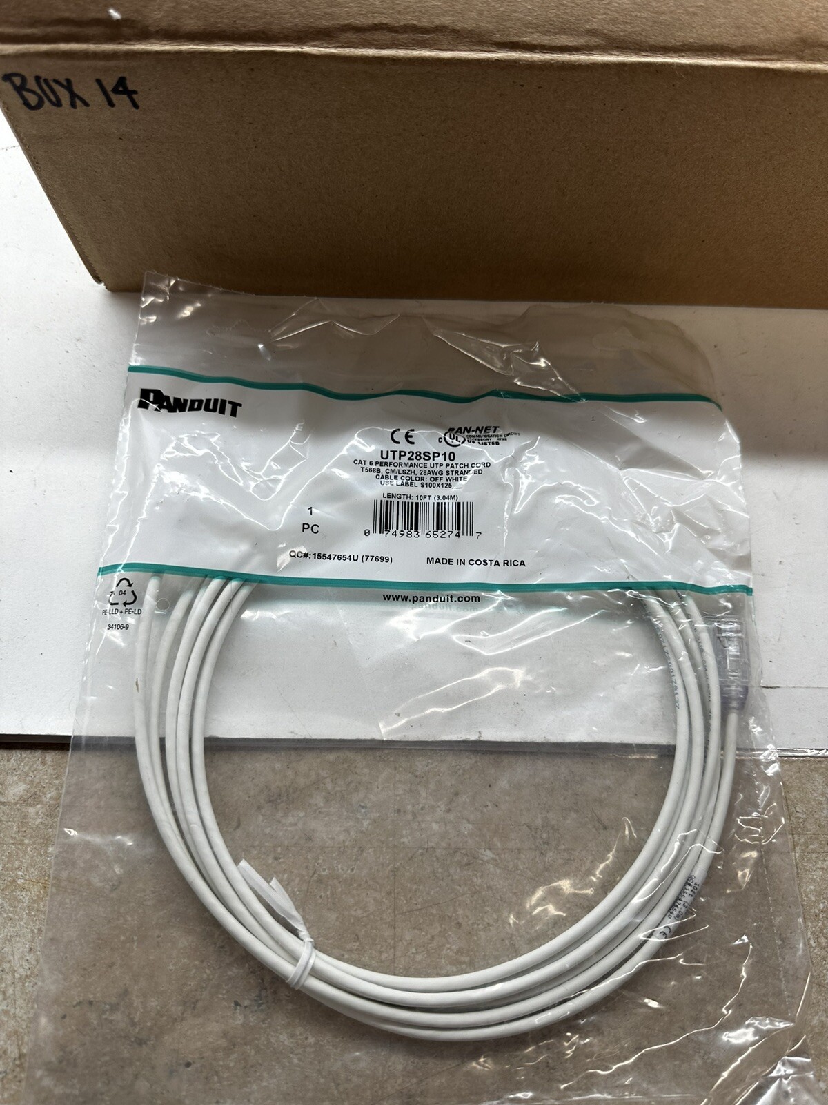 Panduit UTP Patch Network Cable UTP28SP10RD Cat.6 T568B 10 ft 28AWG