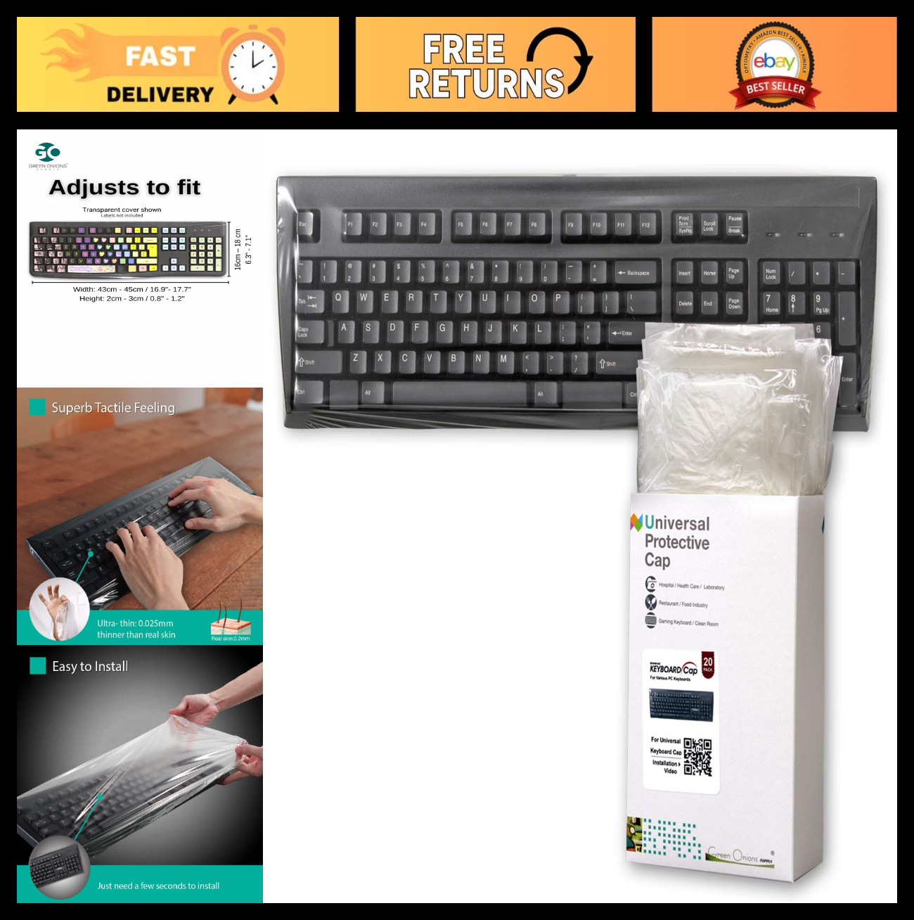Universal Waterproof Keyboard Cover - Flat Style, Anti-Dust, 20 Packs for Hospit