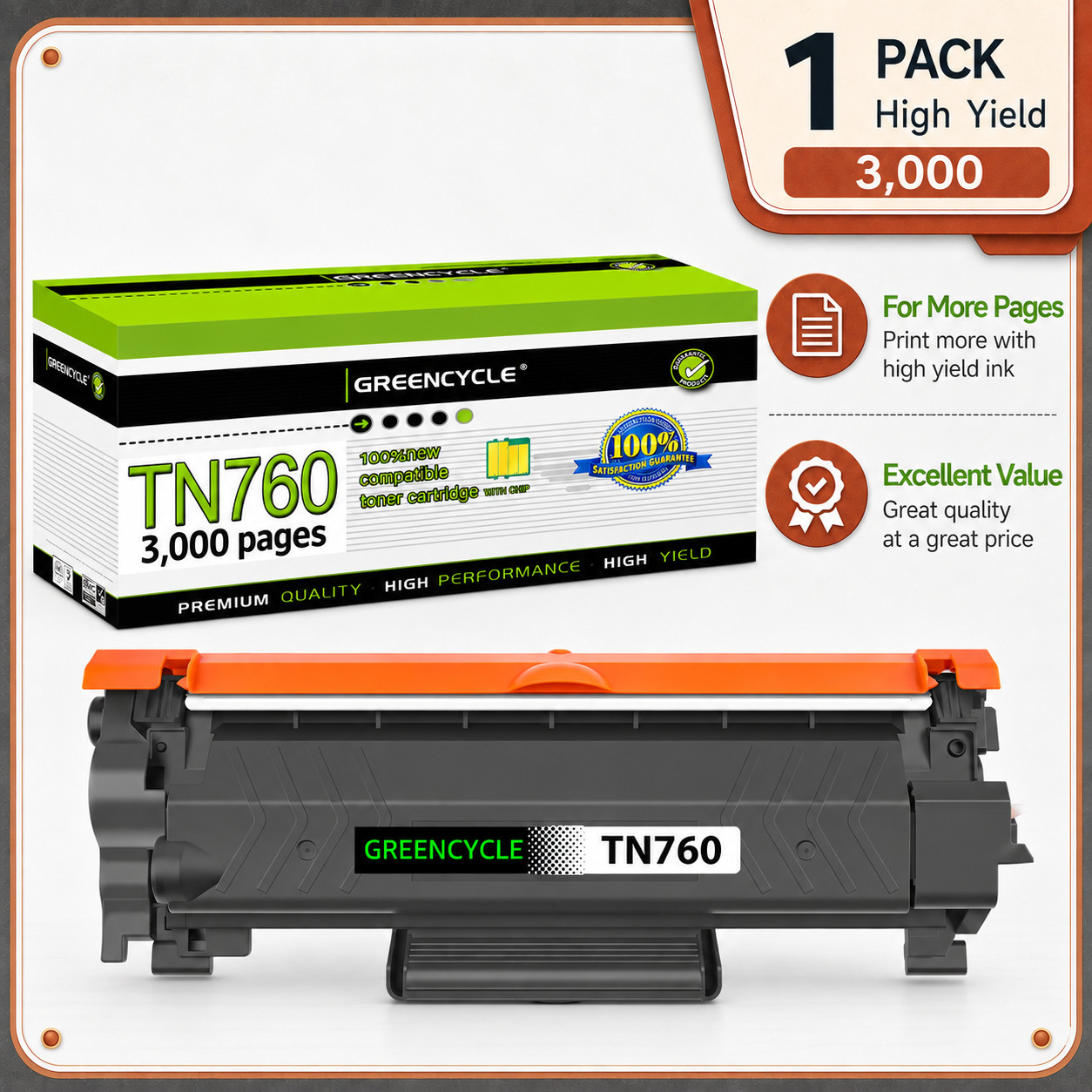 GREENCYCLE TN760 TN730 Laser Toner Cartridge for Brother MFC-L2710DW HL-L2325DW