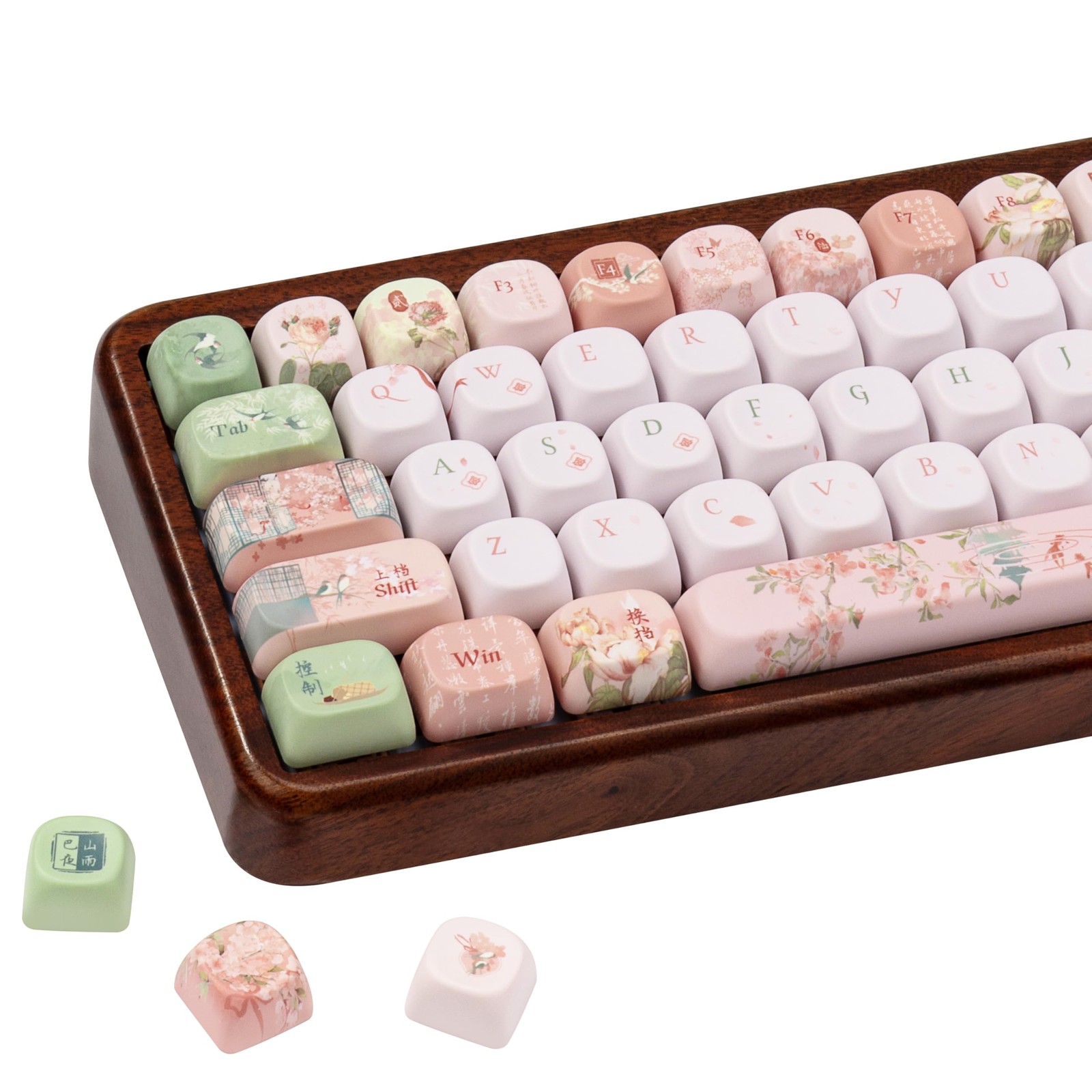 Mint Green Pink PBT Keycap Set Gradient Chinese Style Design Keyboard Caps
