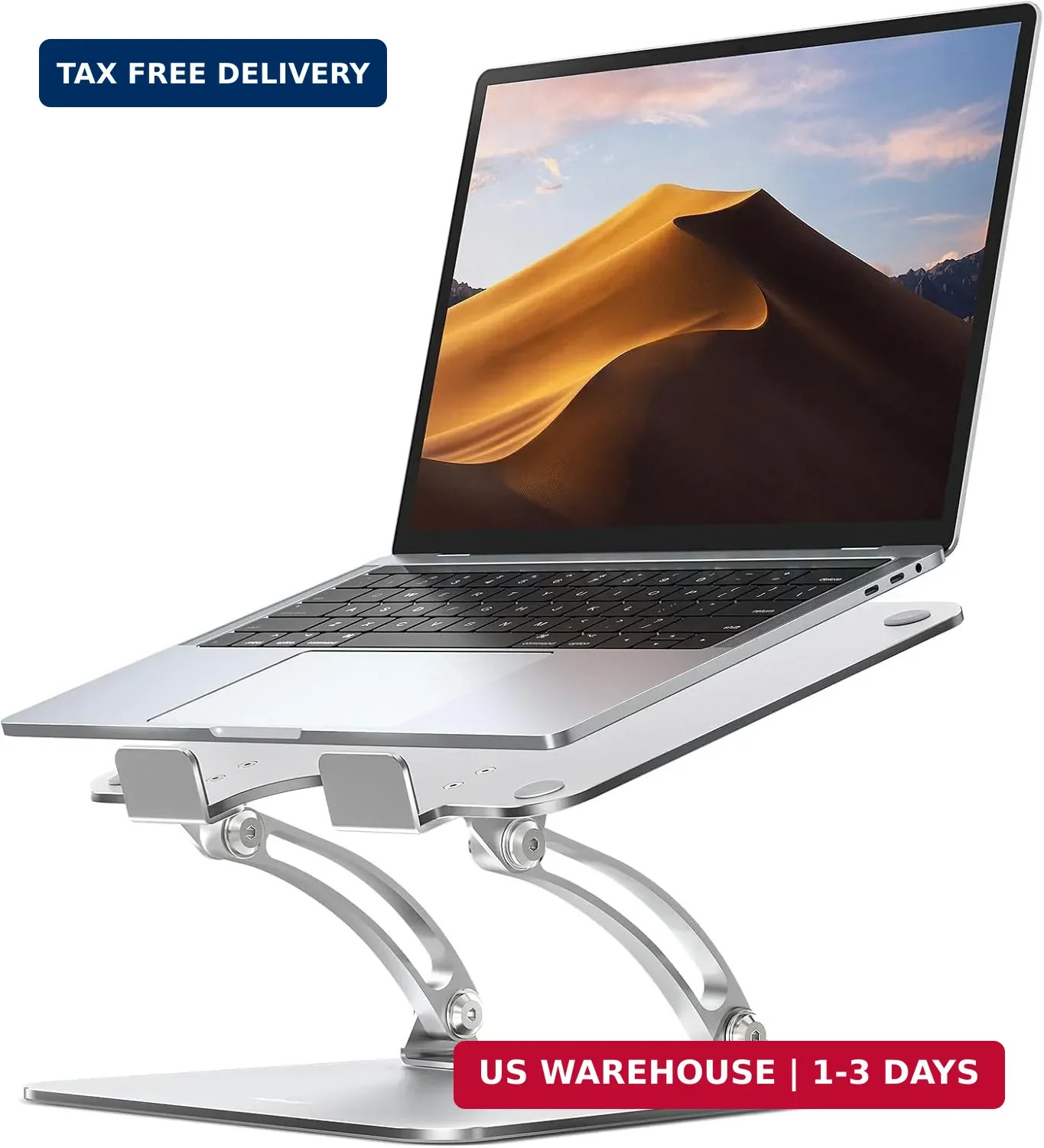 Ergonomic Adjustable Laptop Stand for Desk, Dual Foldable Computer Riser with Ad