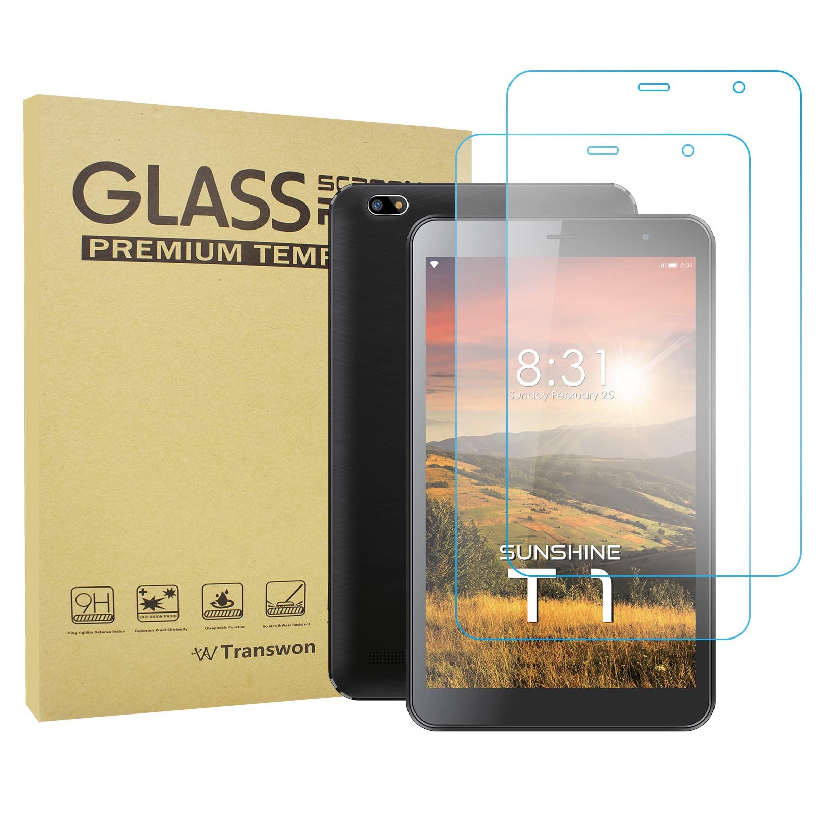 Transwon 2-Pack Screen Protector for Sunshine T1/ T1 Elite Tablet 8...
