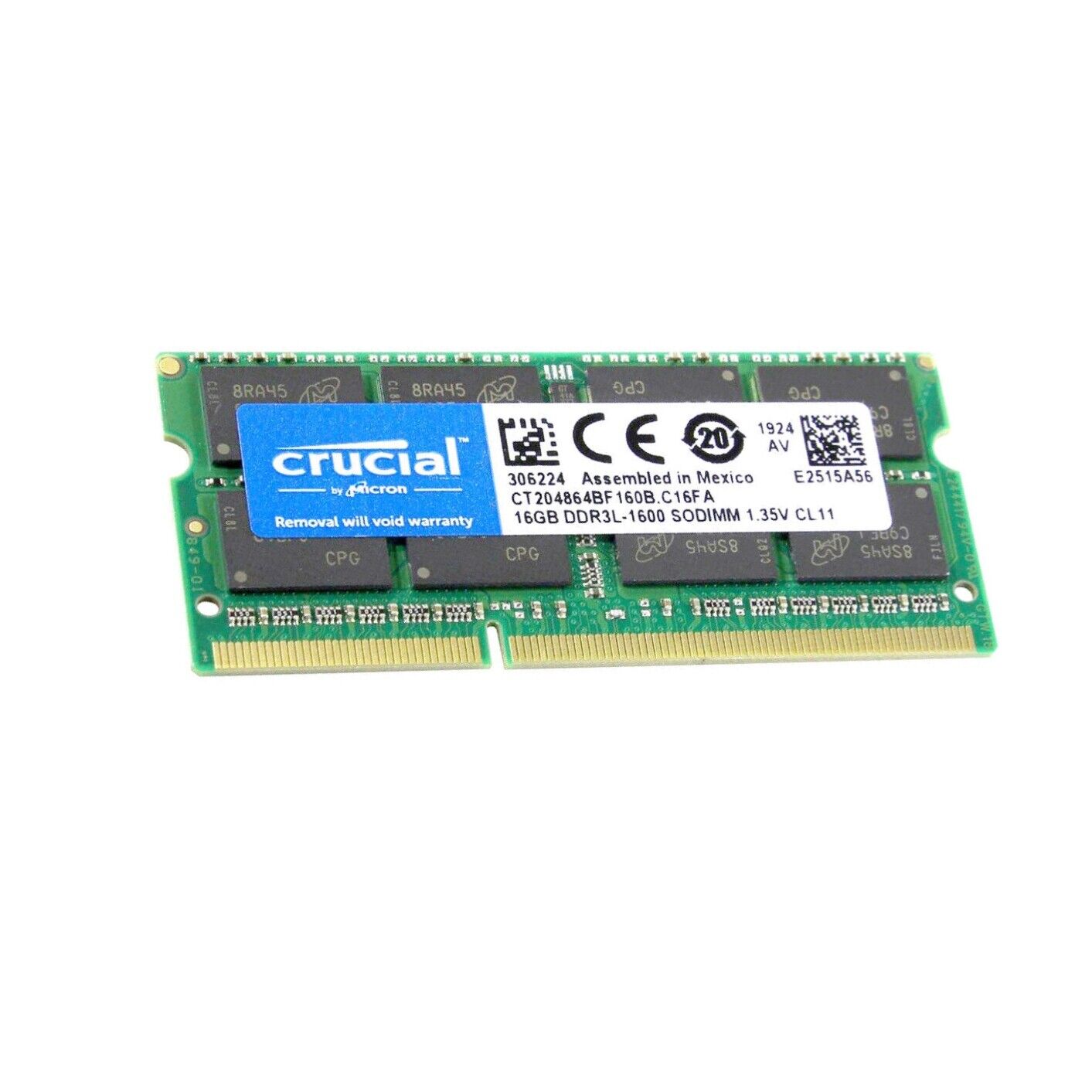Crucial 16GB DDR3L 1600MHz PC3L-12800 204-Pin SODIMM Memory Ram CT204864BF160B