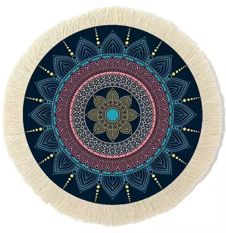 Oriental Rug Style 9” Round Mouse Pad W/Fringe For Gaming or Office