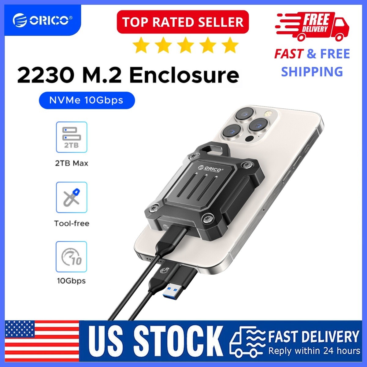 ORICO Mini M.2 NVMe 2230 SSD Enclosure USB C Type C 10Gbps Phone 15 ProPro Max