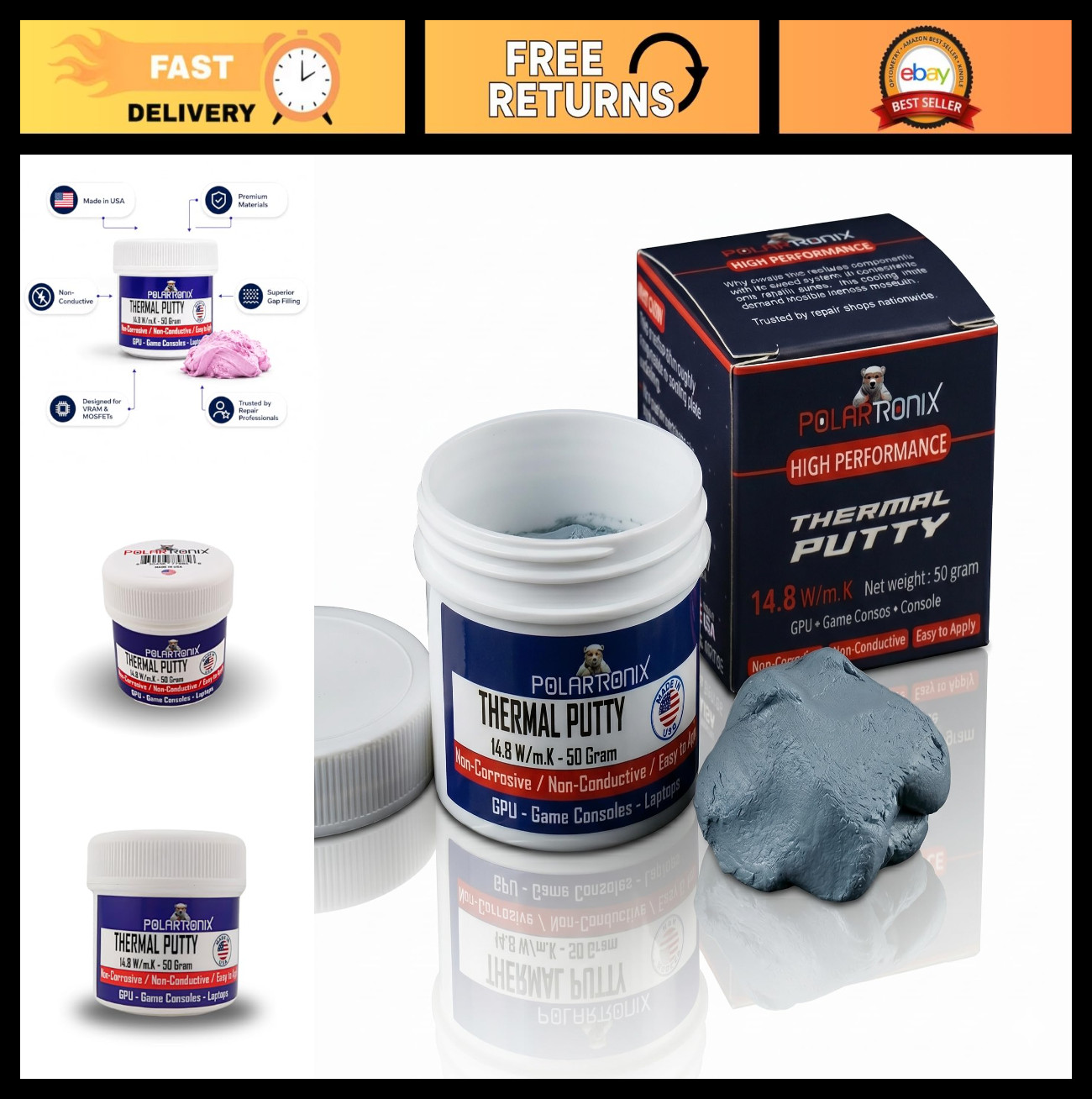 High-Performance Thermal Putty 14.8 W/m·K - 50g Non-Conductive Gap Filler for GP