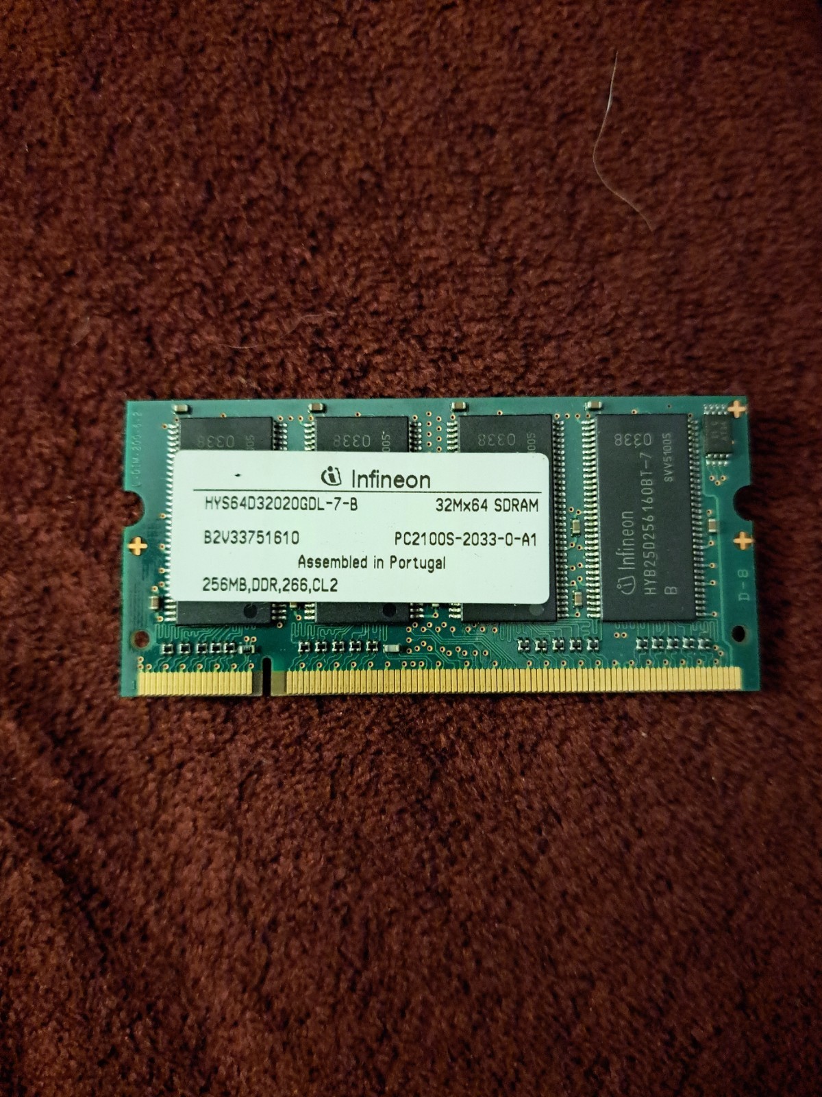1X INFINEON 256MB RAM MEMORY - 32MX64 SDRAM - PC2100S-2033-0-A1 - DDR,266,CL2