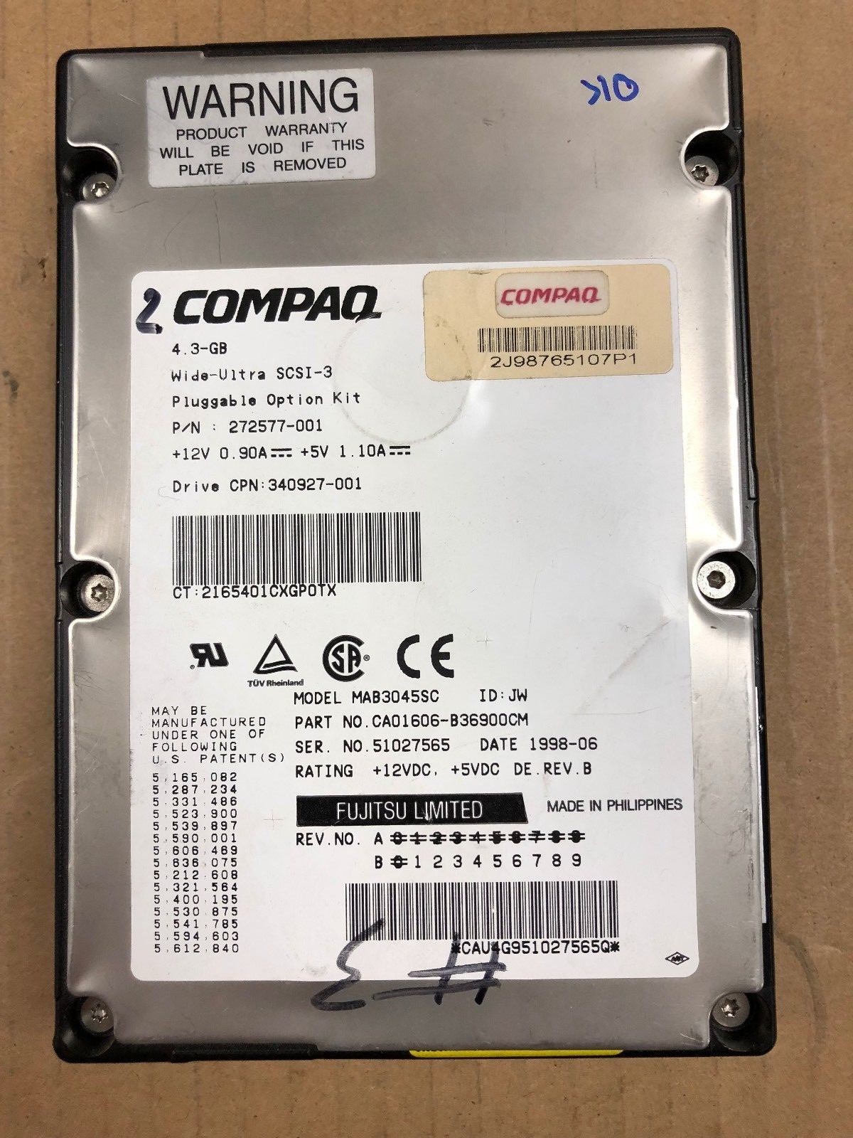 HP Compaq 272577-001 Fujitsu MAB3045SC 4.3GB 7200RPM 3.5" Internal SCSI HDD