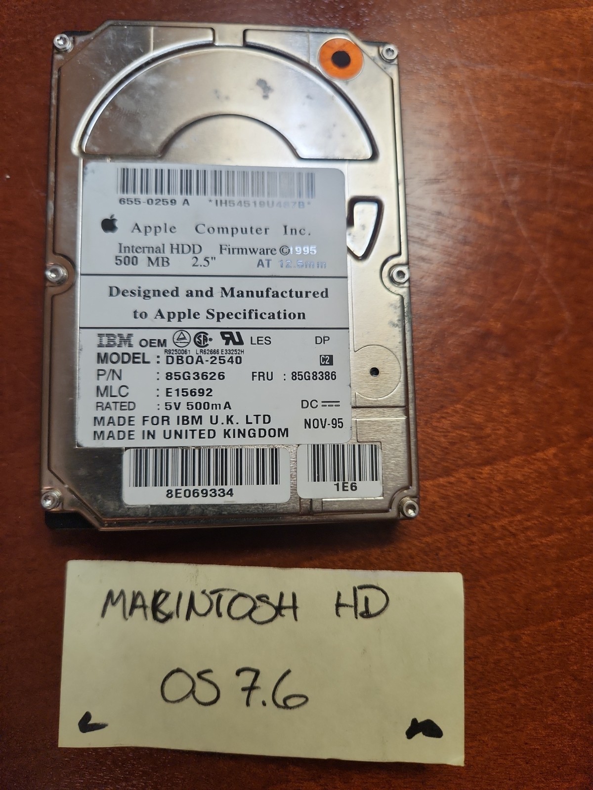 Apple IBM Internal 2.5" Laptop Hard Drive  500 MB Model - DBOA-2540 