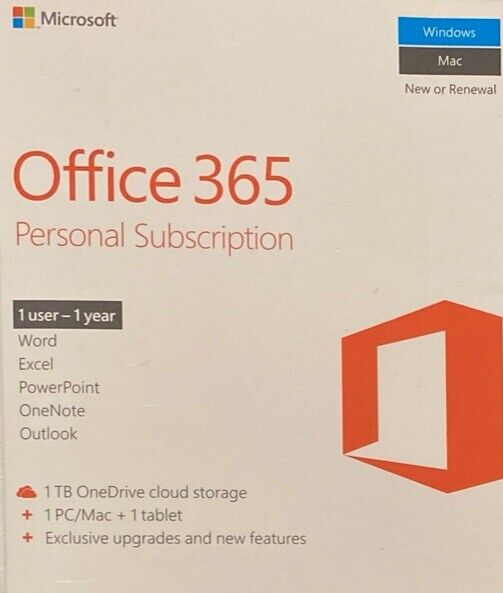 Microsoft Office 365 Personal Subscription 1 Year New Sealed