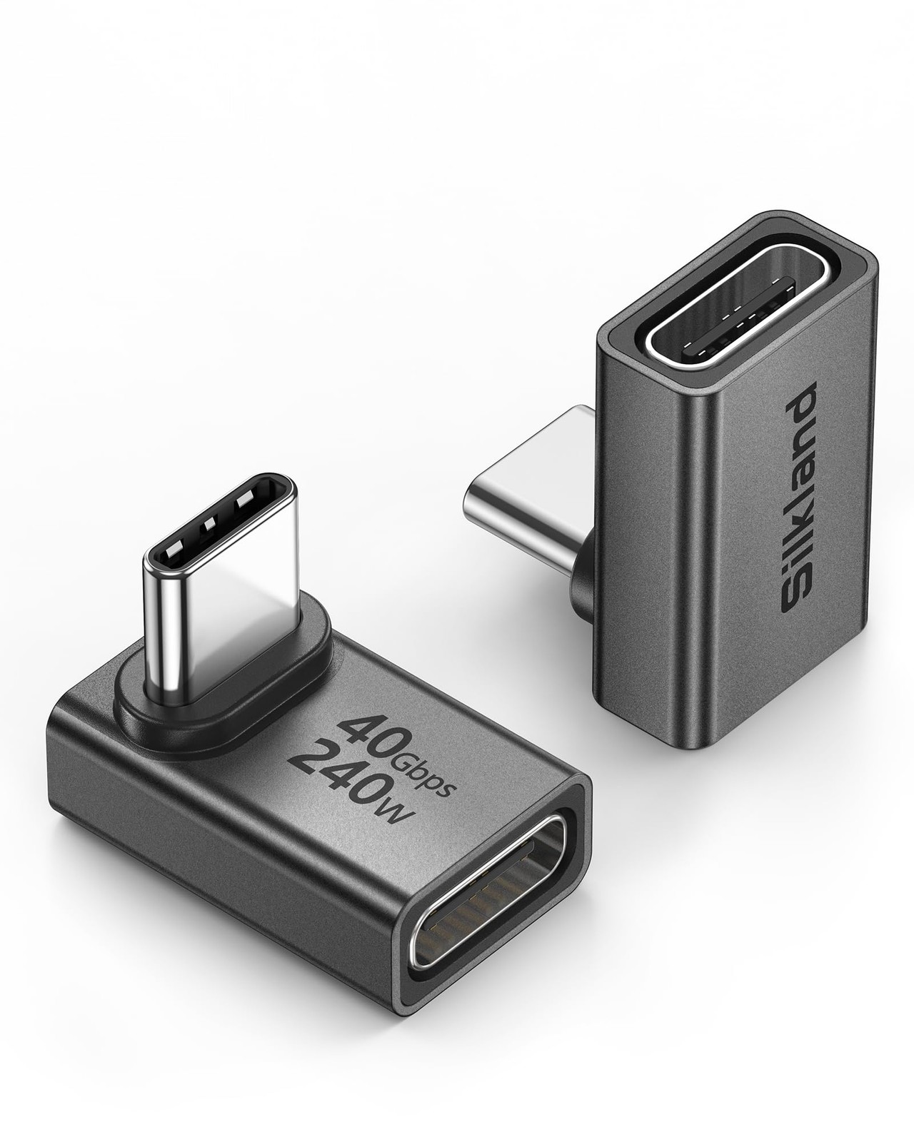 Silkland USB C 90 Degree Right Angle Adapter 2 Pack, [8K 60Hz, 240W Black