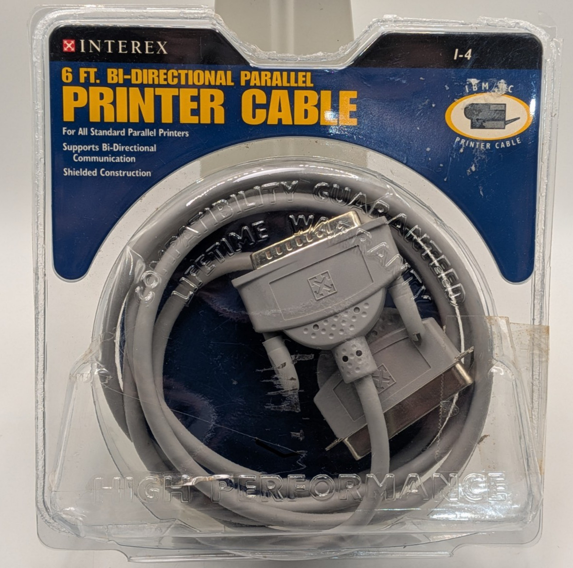 Interex 6ft Bi-Directional Parallel Print Printer Cable DB25/Cen36 Sealed