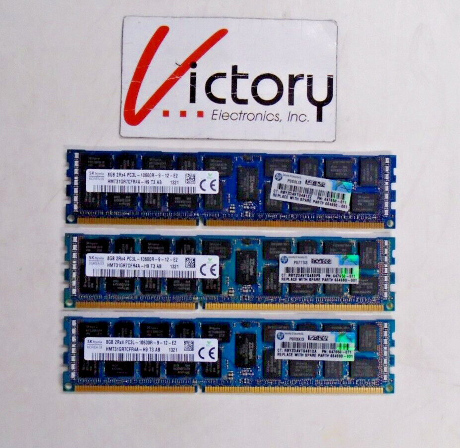 Hynix 8GB Server RAM Memory LOT OF 3 (24GB) | HMT31GR7CFR4A-H9 1321 | 1333 MHz