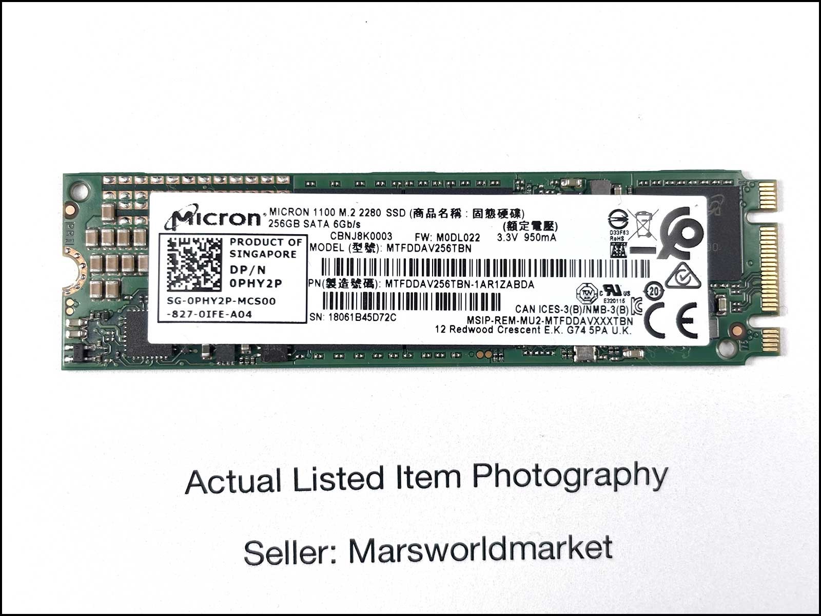 Micron 1100 M.2 2280 SSD 256GB SATA/600 6Gb/s - Tested, Health Good, 1645 Hours