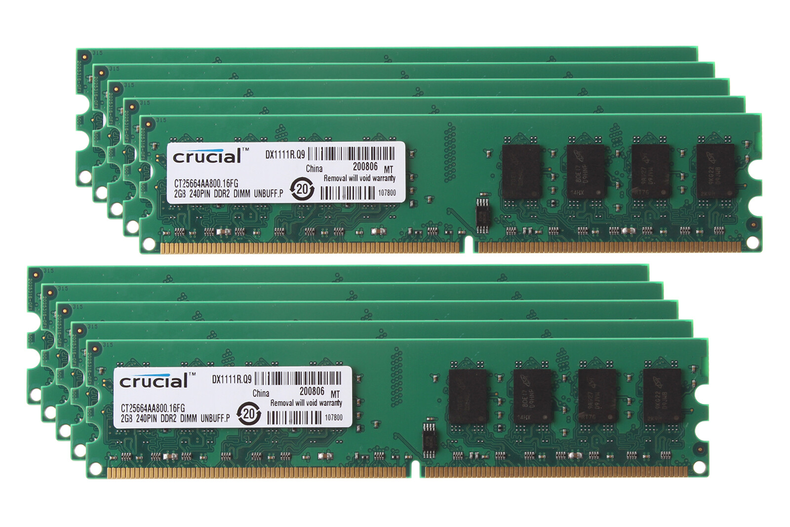 Crucial 20GB 10X 2GB 2Rx8 PC2-6400 DIMM DDR2 800Mhz Desktop Memory RAM PC6400