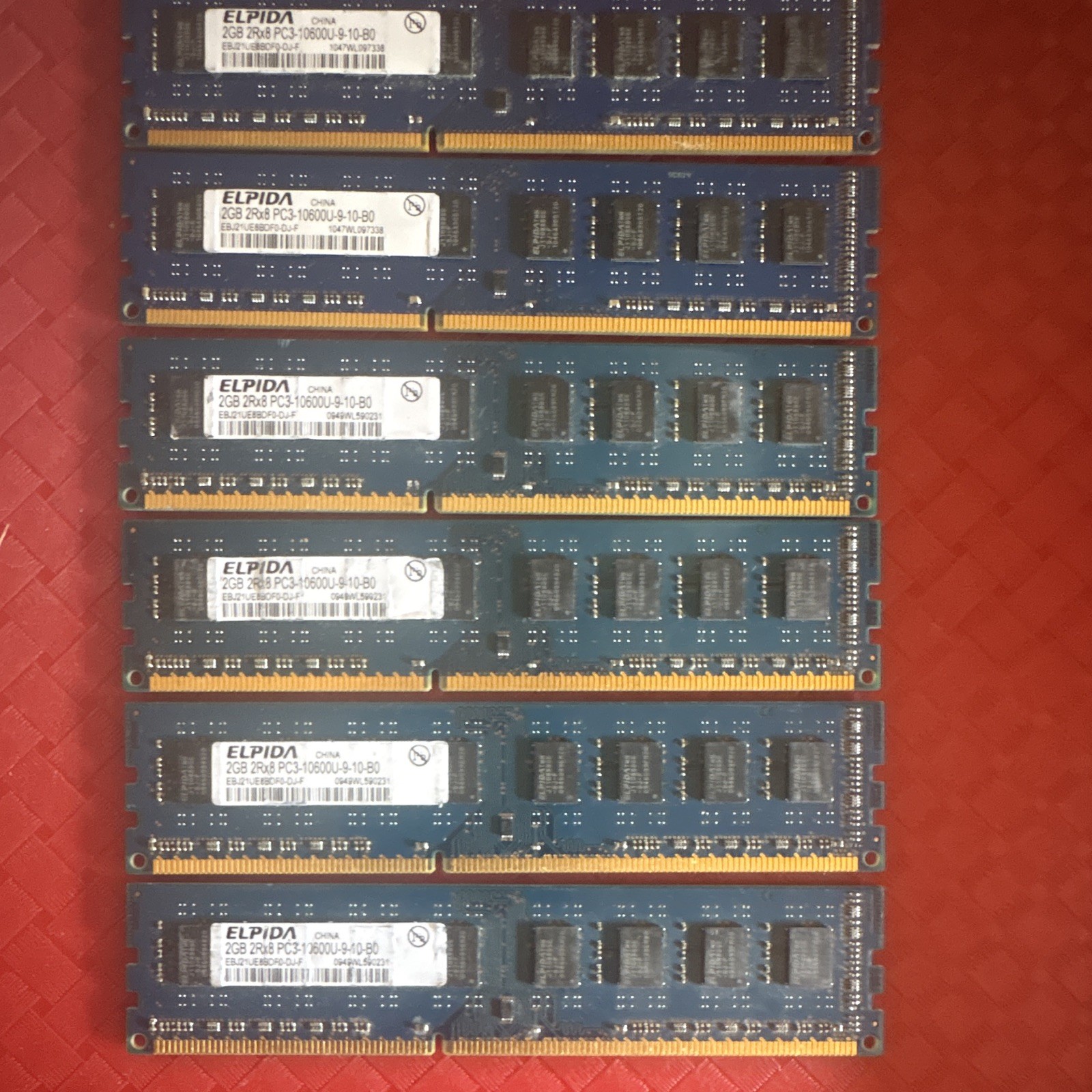 Elpida 12GB (6x2GB) DDR3 PC3-10600U 240-Pin DIMM Unbuffered EBJ21UE8BDF0-DJ-F