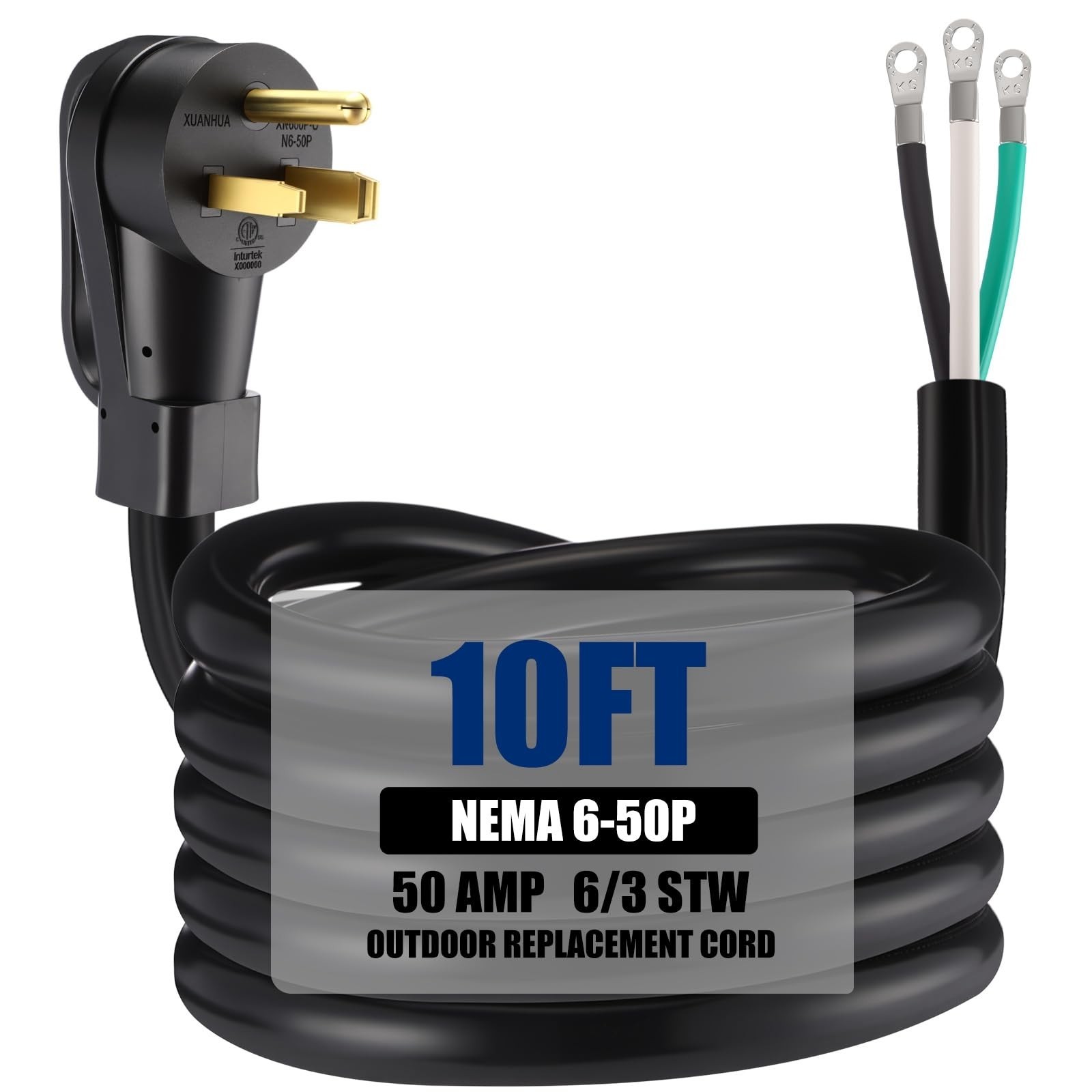 10FT 6 AWG NEMA 6-50P Heavy Duty 3 Prong Replacement Power Cord - Durable & Reli