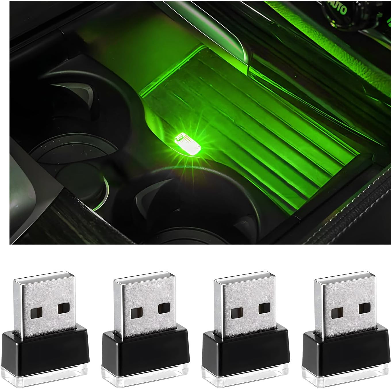 4 PCS USB LED Car Interior Atmosphere Lamp, Plug-In USB Interface Trunk Ambient