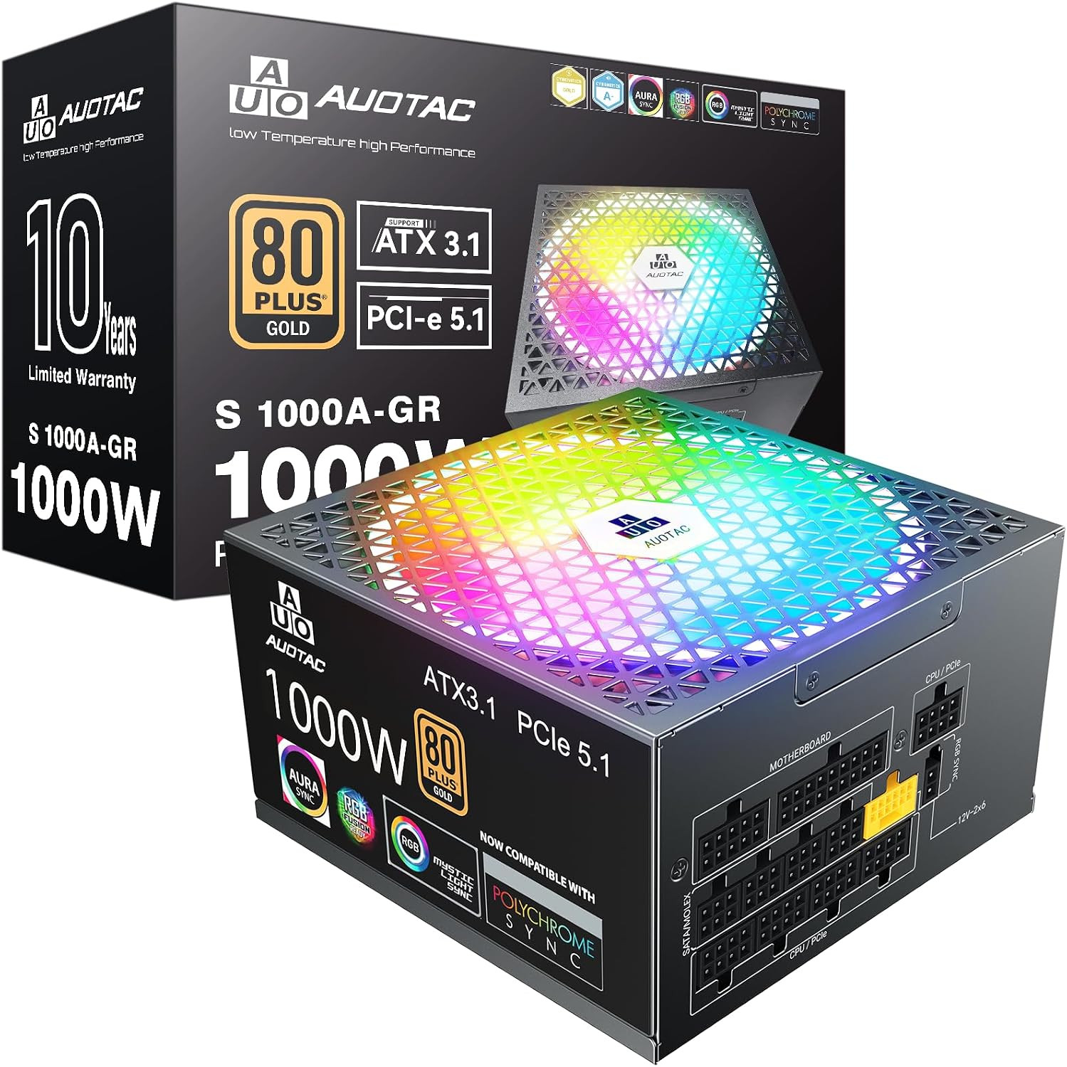 1000W Fully Modular Power Supply, 80+ Gold PSU, ATX 3.1 & Pcie 5.1 Ready, Native