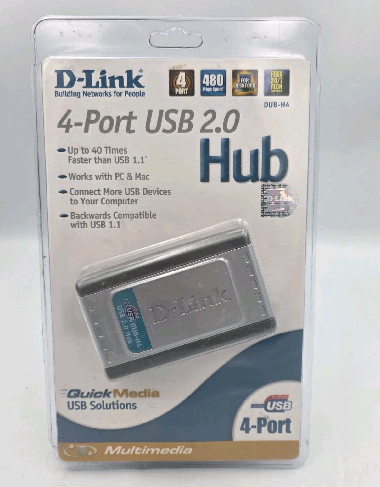 DLink DUB-H4 4-Port USB2.0 Hub New 480Mbps