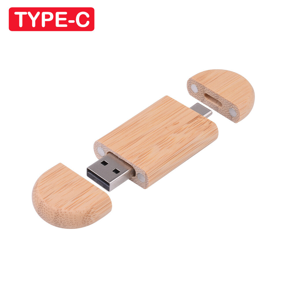 High Speed Type-C 2 in 1 USB 2.0 Flash Drive Free logo wooden gift box USB drive