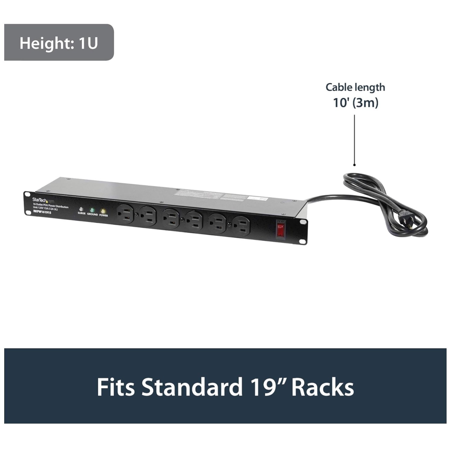 Horizontal 16-Outlet Power Distribution Unit - Surge Protect