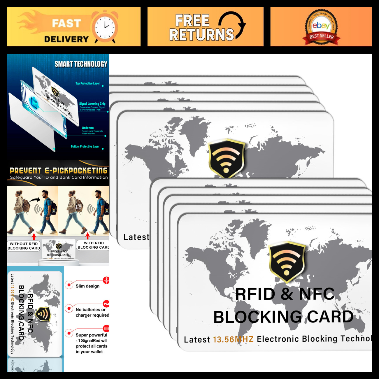 10 Pack RFID Blocking Cards for Credit Debit ID Protection - White Security Card