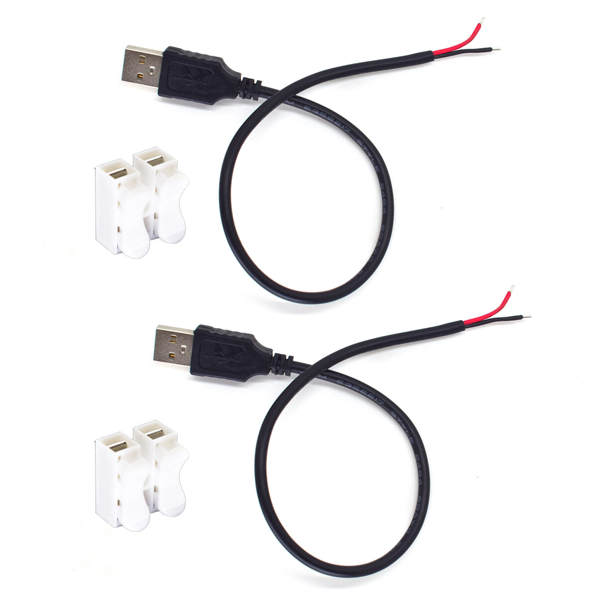 4pcs 0.3M/1FT USB Male to Bare Wire Cable 20AWG 5A USB2.0 2pin DIY Pigtail Cable