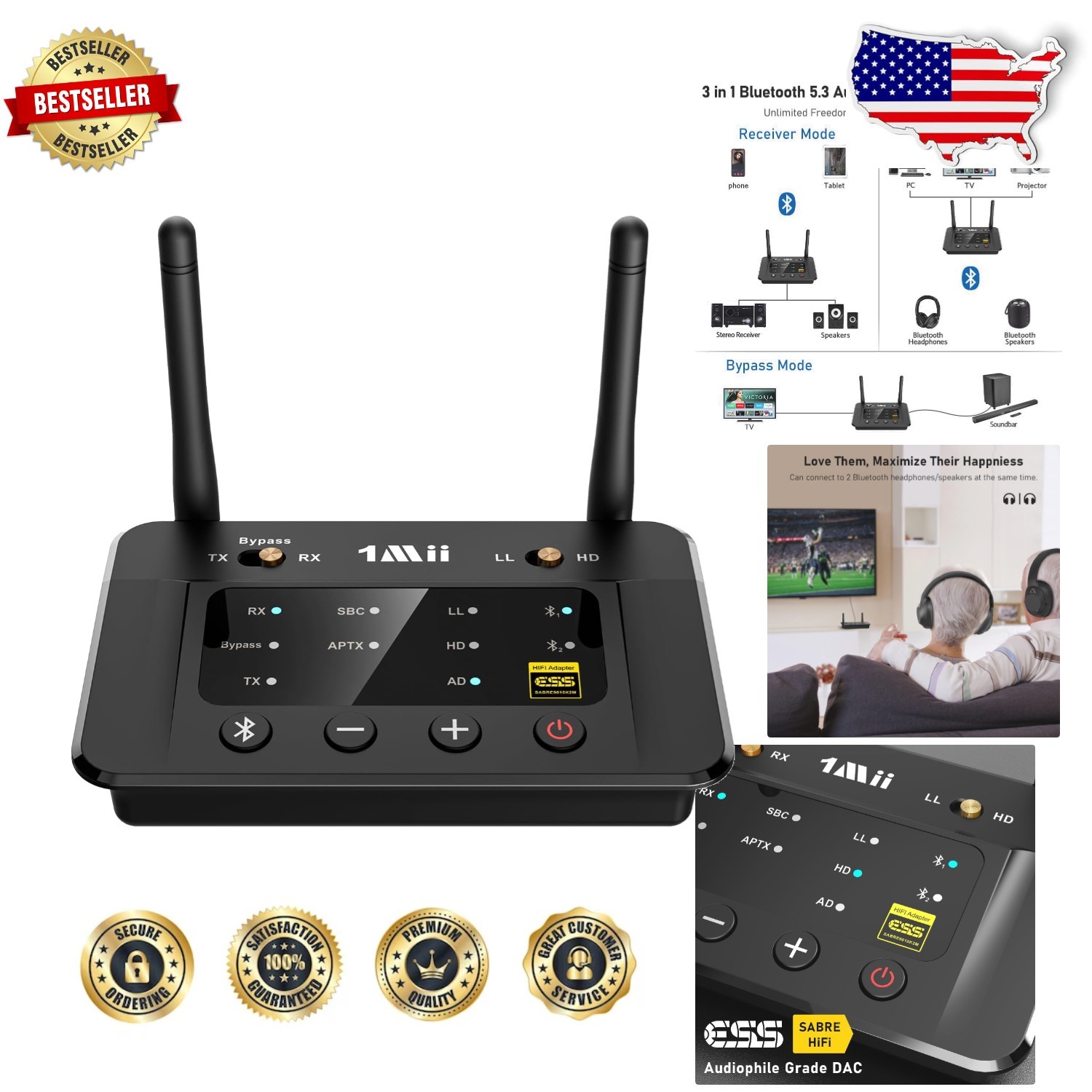 Audiophile 2-in-1 Bluetooth Transmitter Receiver with Volume Control