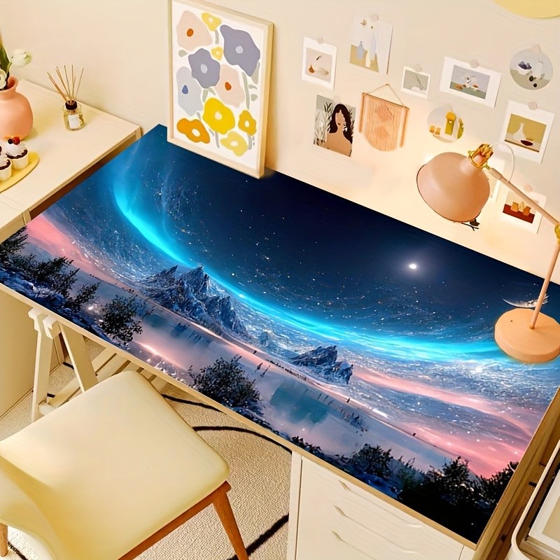A Large Mouse Pad Featuring a Beautiful Starry Sky Design, Suitable for Both M