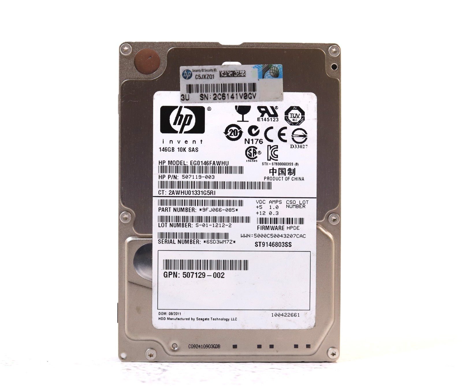 HP EG0146FAWHU 146GB 2.5" 6Gb/s 64MB 10K RPM SAS Hard Drive P/N: 507129-002