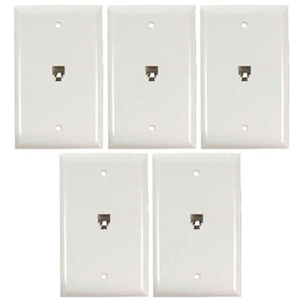 5 Pcs 1-Port RJ11 6P4C Telephone Phone Line Wall Plate Modular Smooth White
