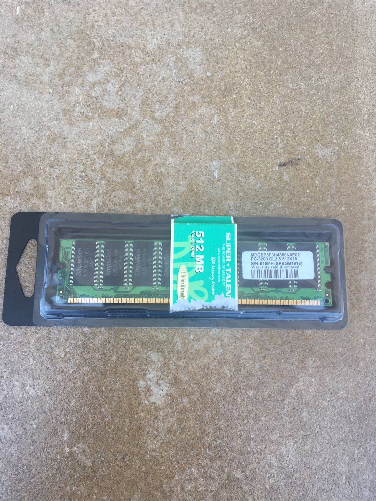 New mdgsp5f3H4850n9e02 PC-3200 CL2.5 512MX16 RAM Super Talent Memory 512MB