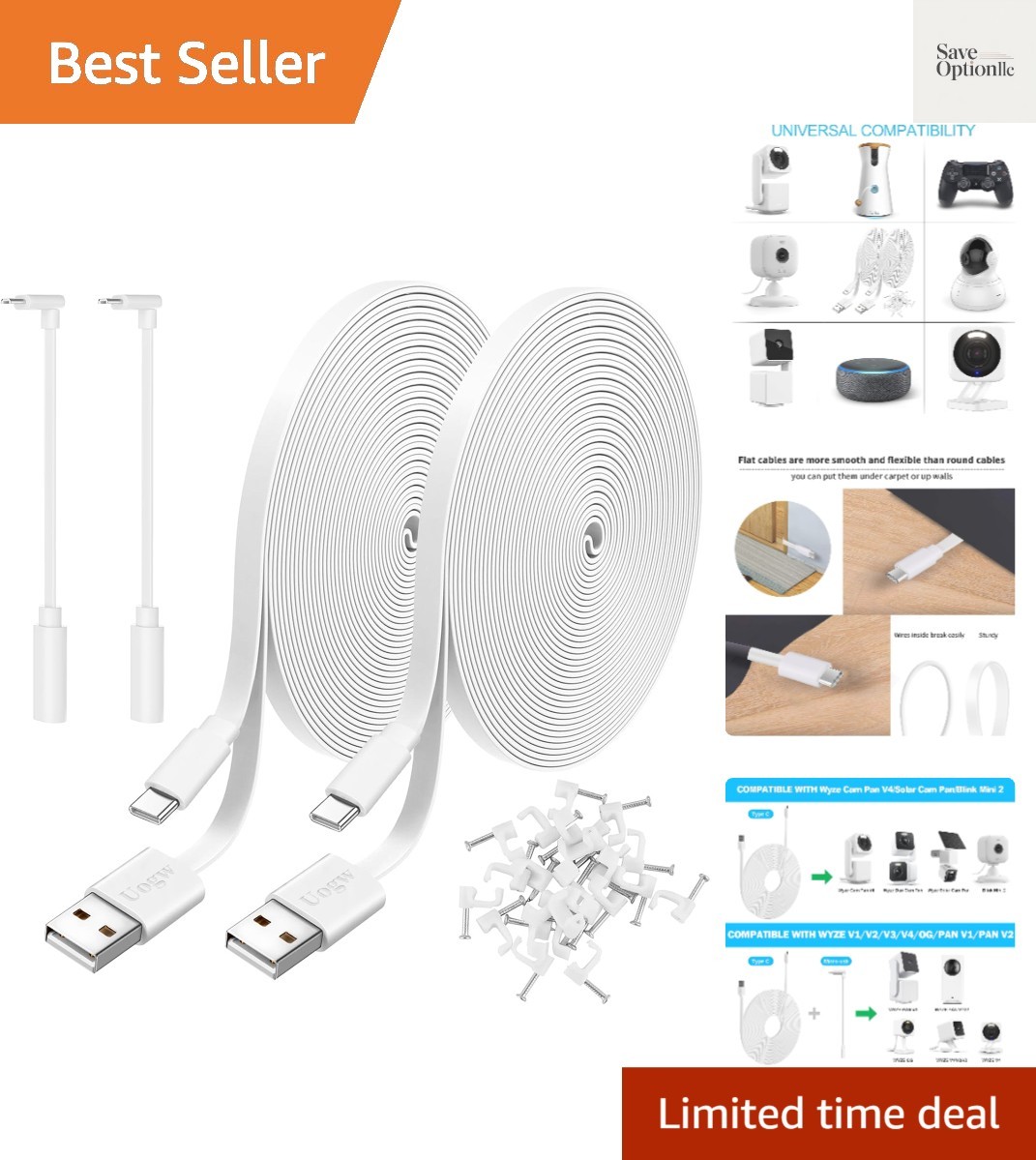 Versatile 2 Pack 25FT Power Cable Compatible with Wyze, Blink, and Nest Cam