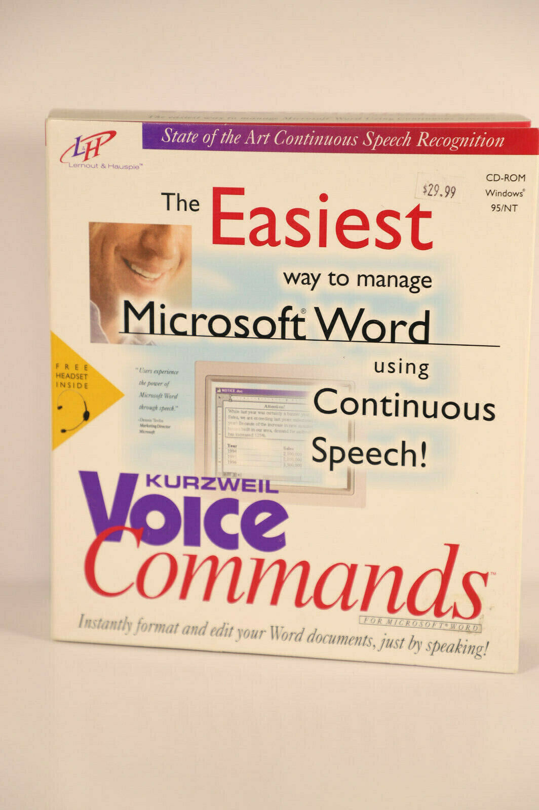 Kurzweil Voice Commands for MS Word (Vintage 1998) Factory Sealed - Big Box