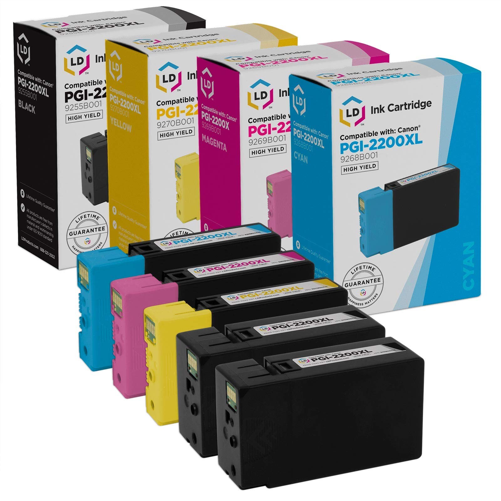 LD Ink Cartridge for Canon PGI-2200XL 5pk HY 9255B001 9268B001 9269B001 9270B001