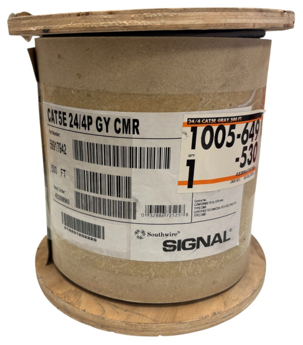 Southwire Signal 24/4P  GY CMR  CAT5E Cable - gray 500'
