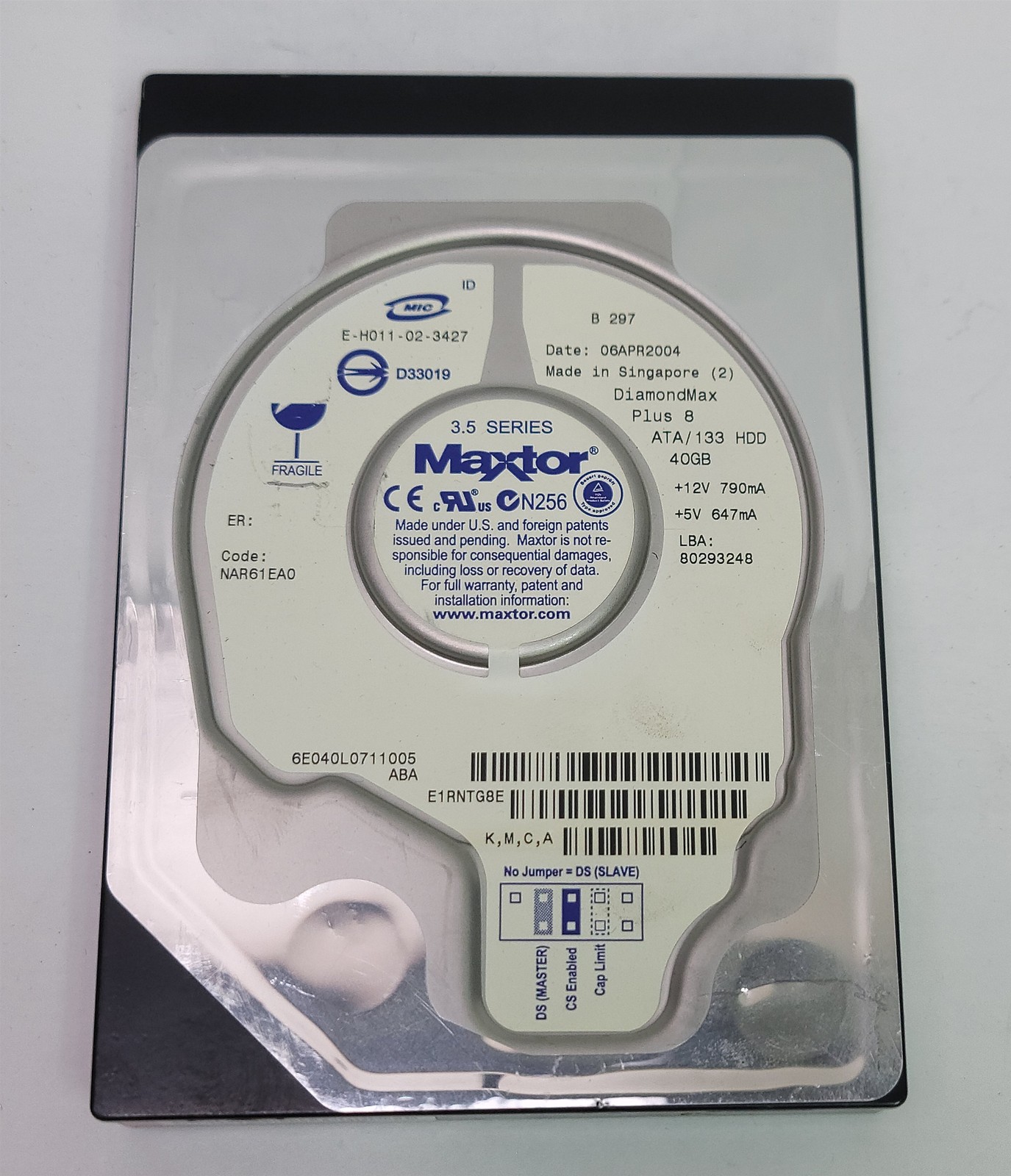 Maxtor 6K040L0 HDD, 40Gb, 3.5" IDE/ATA/ATAPI-7/UDMA/133 - Tested w/pics (Flawed)