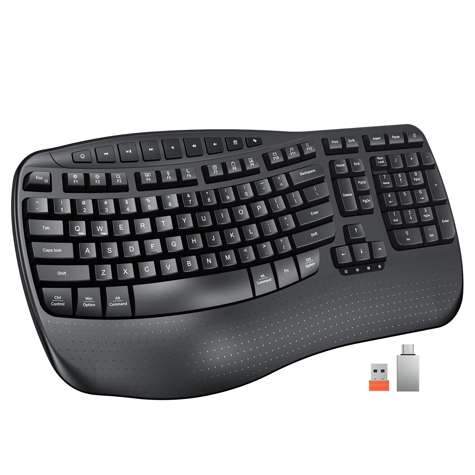 Wireless Ergonomic Keyboard Wave Keys Wrist Rest Natural Typing Keyboard 2.4G...